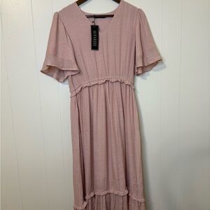 Milk Rose Pink Ruffle Midi Dress Size Large